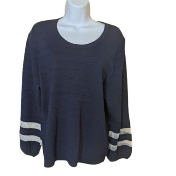 VINTAGE Black and White Sweater with Lanter Sleeve LP (Large Petite) - Picture 1 of 4